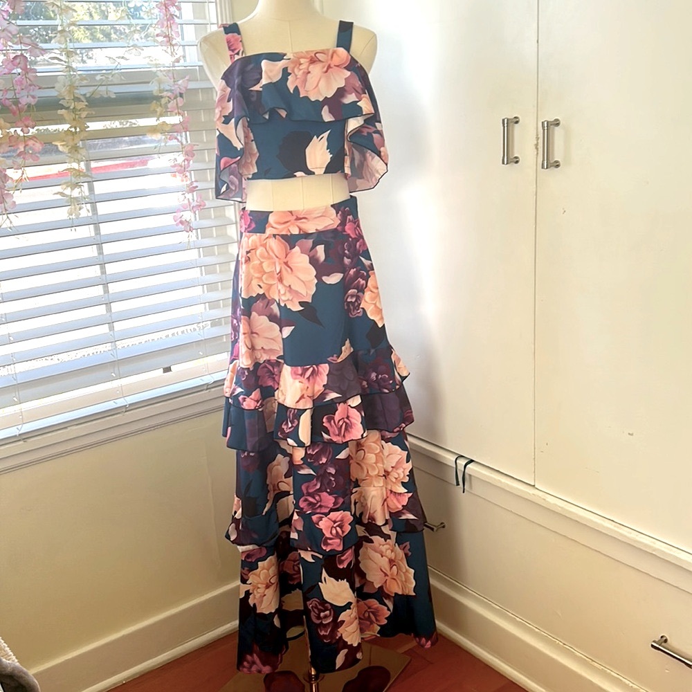 Navy and Pink Tiered Skirt